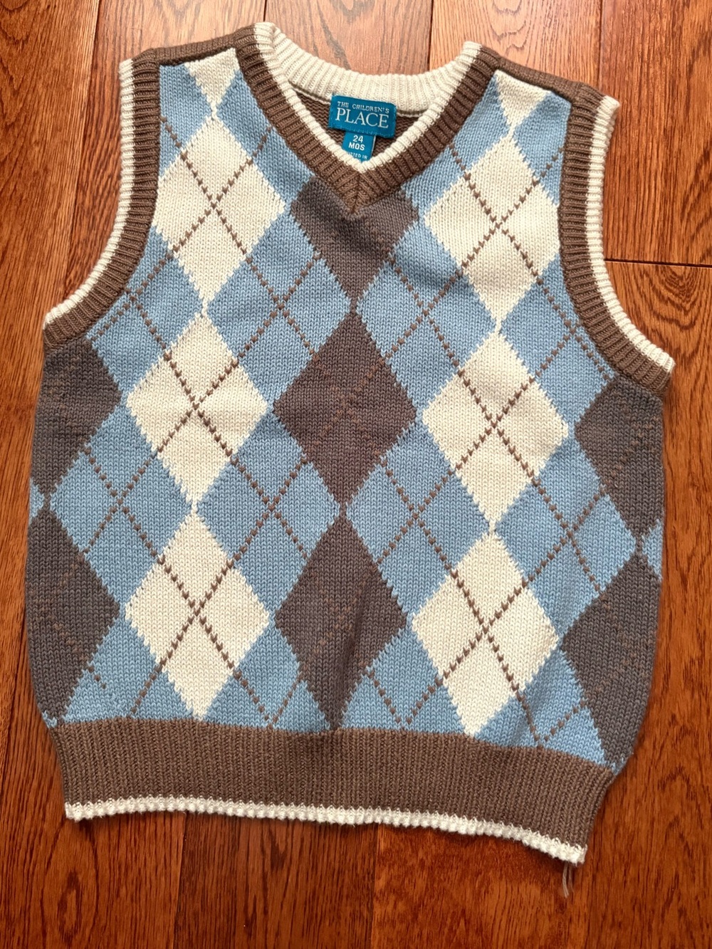 The Children's Place Blue, Brown & Cream Argyle V-Neck Sweater Vest